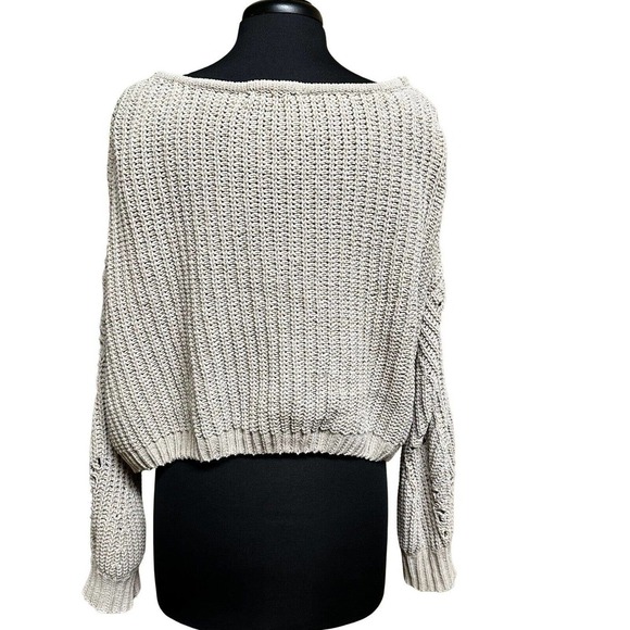 Moon And Madison Sweater Womens Small Ivory Crochet Deep V Neck Cropped Pullover - Picture 2 of 6